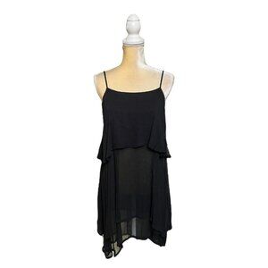 LACAUSA Black Chiffon Layered Mini Dress Size Xs Extra Small Sleeveless